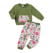 HAPPY TOWN Toddler Baby Girl Clothes 6M-4T Fall Winter Outfit Sets Long Sleeve Floral Sweatsuit Top and Sweatpants Infant Set