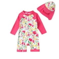 thumbnail image 1 of Happy Town Toddler Baby Girl Floral Swimsuit Long Sleeve One-Piece Rash Guard Bathing Suit with Hat, 1 of 8