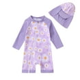 thumbnail image 1 of Happy Town Toddler Baby Girl Floral Swimsuit Long Sleeve One-Piece Rash Guard Bathing Suit with Hat, 1 of 8