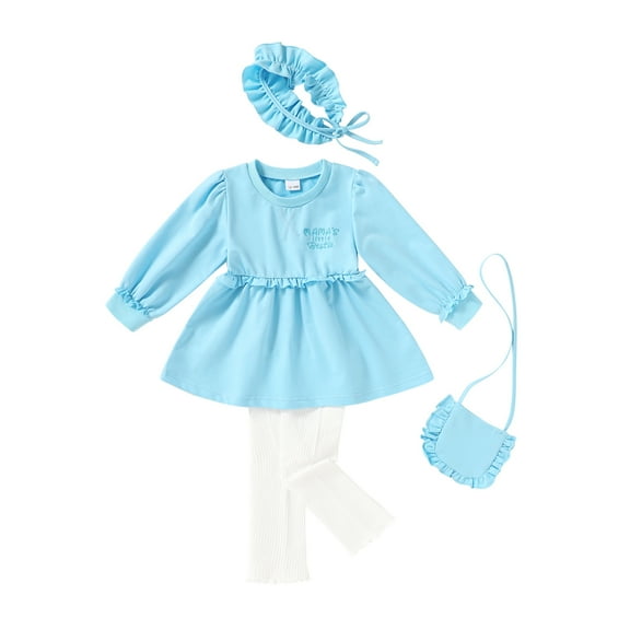 Happy Town Toddler Baby Girl Princess Dress Set 3-Piece Ruffled Long Sleeve Outfits Set for Girl