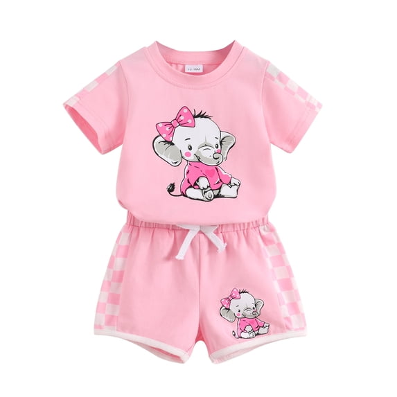 Happy Town Toddler Baby Girl Summer Outfits Short Sleeve T-Shirt + Shorts Girls Two-Piece Clothes Set