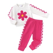 Happy Town Toddler Baby Girl Sweatsuit Fall Winter Long Sleeve Sweatshirt and Sweatpants Clothing Set for Girl