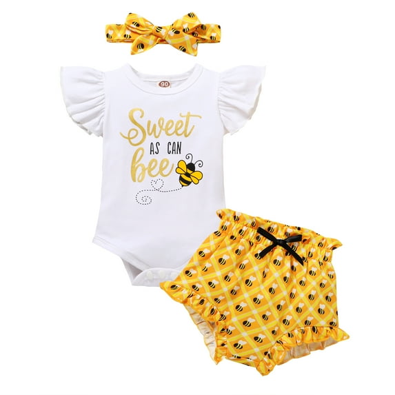 Happy Town Toddler Baby Girls 1st Birthday Summer Outfits Ruffle Sleeveless T-Shirt + Shorts + Headband Girls Set