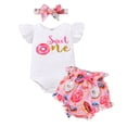 thumbnail image 1 of Happy Town Toddler Baby Girls 1st Birthday Summer Outfits Ruffle Sleeveless t-Shirt + Shorts + Headband Girls Set, 1 of 8