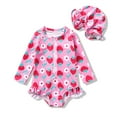 thumbnail image 1 of Happy Town Toddler Baby Girls Clothes 0-24M Summer Long Sleeve Zipper One-Piece Swimsuit + Hat Bathing Suit, 1 of 7