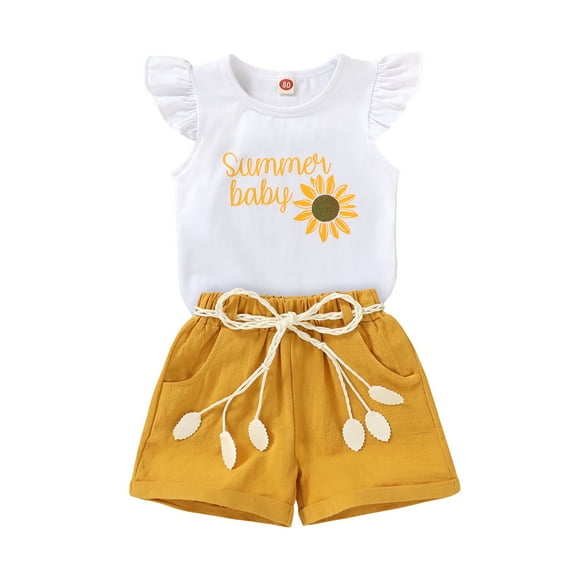 Happy Town Toddler Girls Clothes Summer Sleeveless Shirt and Shorts 2Pcs Outfit Sets,Sizes 9M-5Y