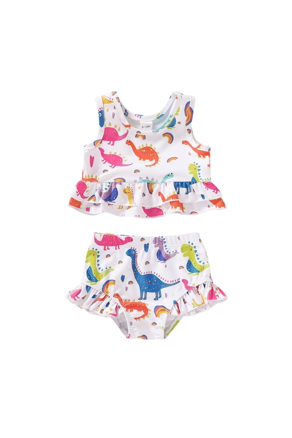 Toddler Baby Girls Clothes Summer Sleeveless Two-Piece Swimsuit Sets Kids Bathing Beach Suit