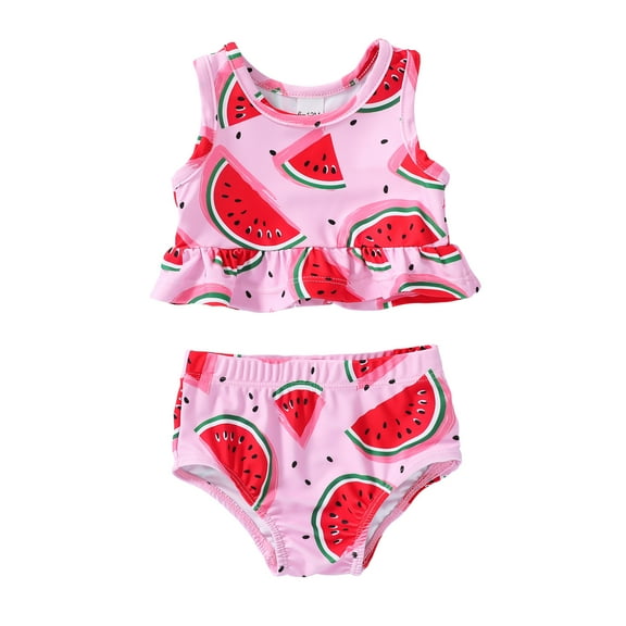 Happy Town Toddler Baby Girls Clothes Summer Sleeveless Two-Piece Swimsuit Sets Kids Bathing Beach Suit
