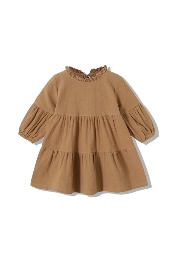 Toddler Baby Girls Dress 6M-4T Fall Winter Long Sleeve Dress Lantern Solid Color Girls Clothes