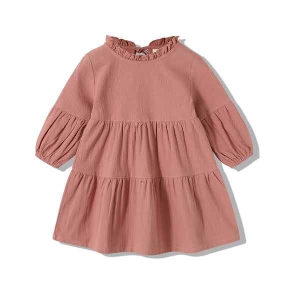 Happy Town Toddler Baby Girls Dress 6M-4T Fall Winter Long Sleeve Dress Lantern Solid Color Girls Clothes