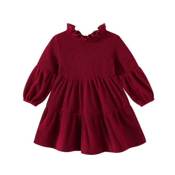 Happy Town Toddler Baby Girls Dress 6M-4T Fall Winter Long Sleeve Dress Lantern Solid Color Girls Clothes