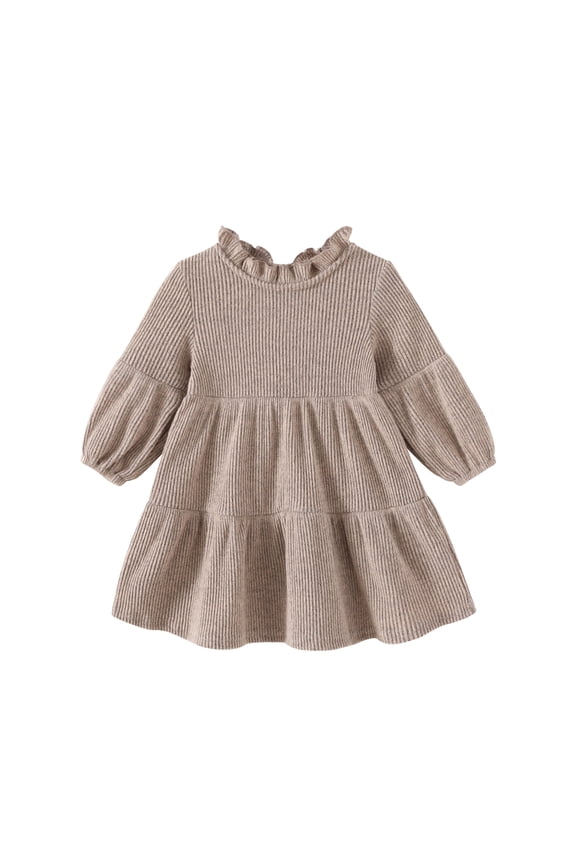 Toddler Baby Girls Dress 6M-4T Fall Winter Long Sleeve Dress Lantern Solid Color Girls Clothes