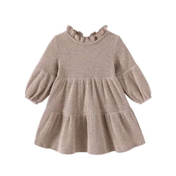 Happy Town Toddler Baby Girls Dress 6M-4T Fall Winter Long Sleeve Dress Lantern Solid Color Girls Clothes