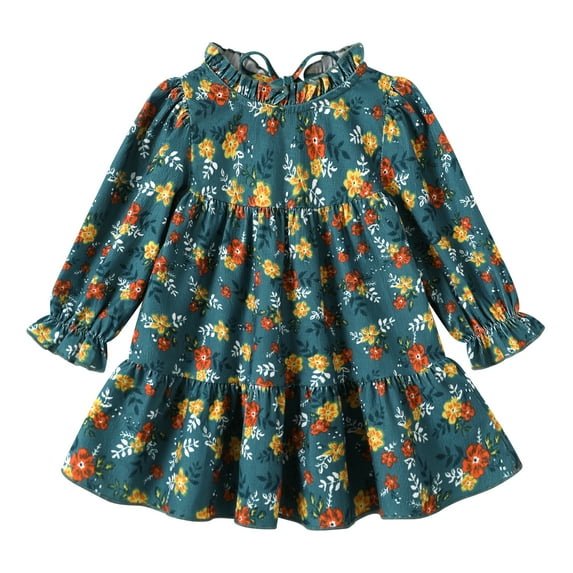 Happy Town Toddler Baby Girls Dress Floral Ruffled Dress Girls Casual Fall Winter Clothes