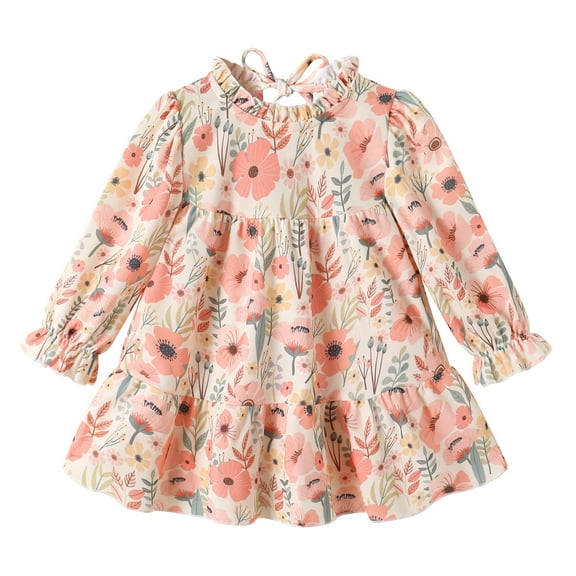 Happy Town Toddler Baby Girls Dress Floral Ruffled Dress Girls Casual Fall Winter Clothes