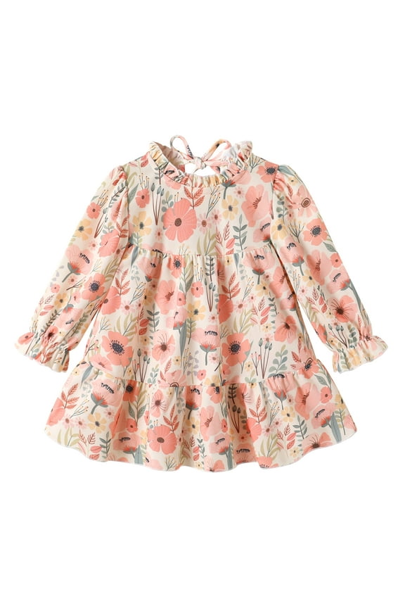 Toddler Baby Girls Dress Floral Ruffled Dress Girls Casual Fall Winter Clothes