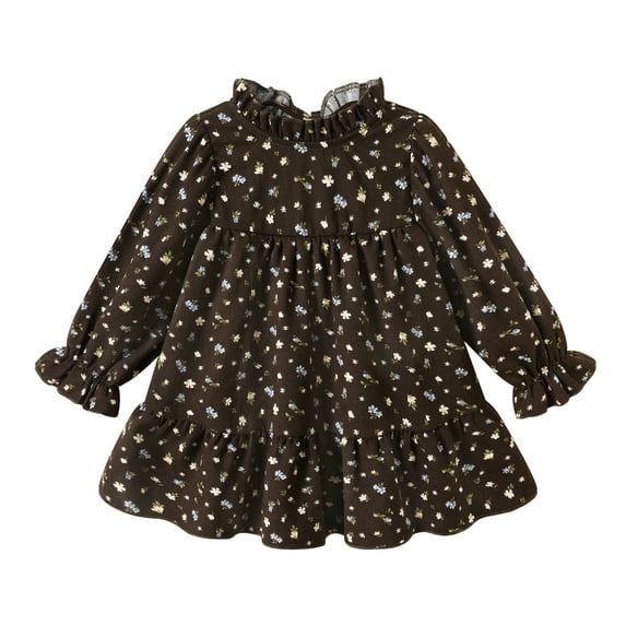 Happy Town Toddler Baby Girls Dress Floral Ruffled Dress Girls Casual Fall Winter Clothes