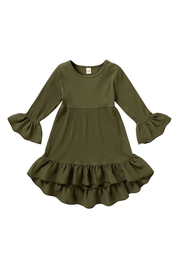 Toddler Baby Girls Fall/Winter Clothes Solid Long Sleeve Dress Irregular Casual Dress
