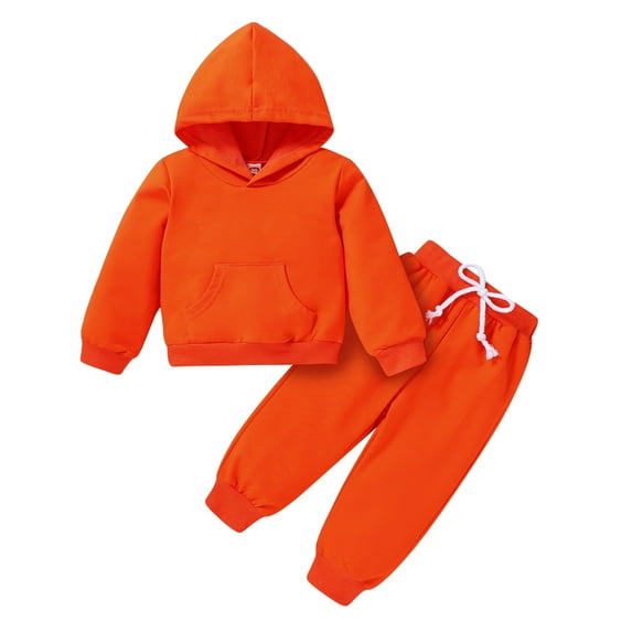 Happy Town Toddler Fall Outfits for Girl Boy Long Sleeve Hoodie Top and Long Sweatpants Set Toddler Sweatsuit