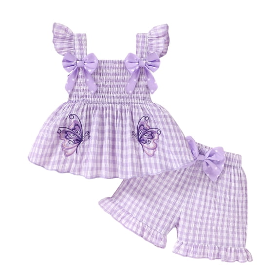 Happy Town Toddler Girl Clothes Infant Girl Sleeveless Ruffle Set Cute Bowknot Dress Top Shorts Outfits For Kids