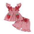 thumbnail image 1 of Happy Town Toddler Girl Clothes Infant Girl Sleeveless Ruffle Set Cute Bowknot Dress Top Shorts Outfits For Kids, 1 of 9