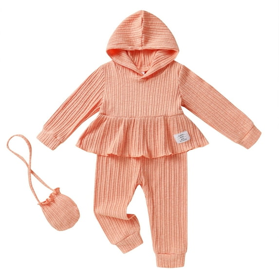 Happy Town Toddler Girl Sweatsuits Pullover Hoodie Shirt Long Pants With Bag Fall Winter Outfit for Girl 1-5T