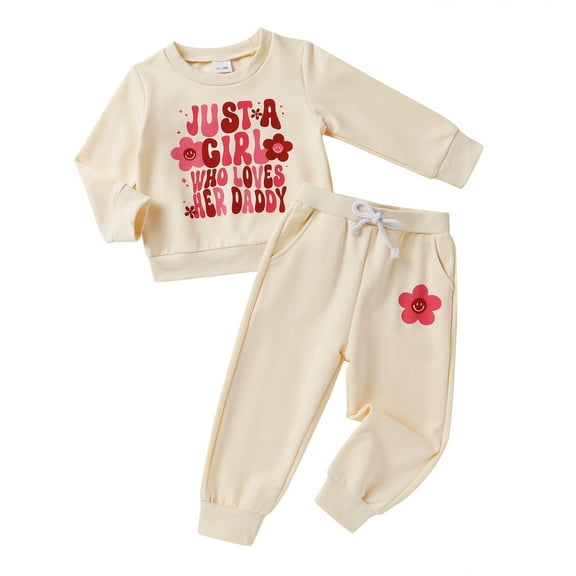 Happy Town Toddler Girl Fall Outfits Long Sleeve Letter Top and Long Pants Set Toddler Sweatsuits