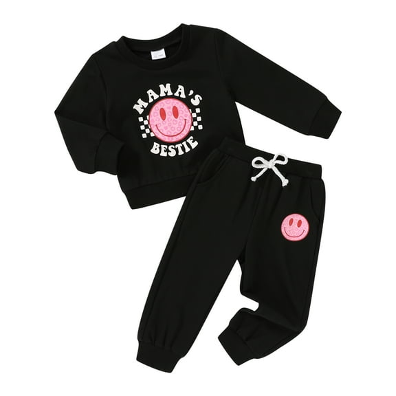 Happy Town Toddler Girl Fall Outfits Long Sleeve Letter Top and Long Pants Set Toddler Sweatsuits