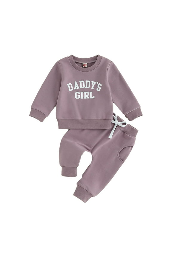 Toddler Girl Fall Outfits Long Sleeve Letter Top and Long Pants Set Toddler Sweatsuits