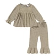 thumbnail image 1 of Happy Town Toddler Girl Fall Winter Outfits Smocked Puff Sleeve Top Ruffle Flare Pants Set Kids Casual 2-Piece Set, 1 of 8