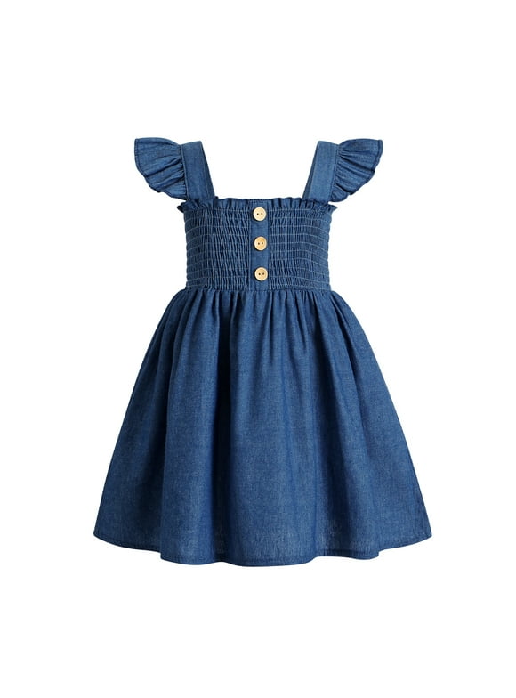 Toddler Girl Summer Dress Ruffle Sleeveless Button Down Dress for Little Girl Dress Summer Beach Casual A-line Sundress