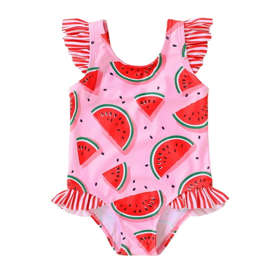 Happy Town Toddler Girl Swimsuit Ruffled Sleeveless Swimwear Baby Girl One-Piece Bathing Suits