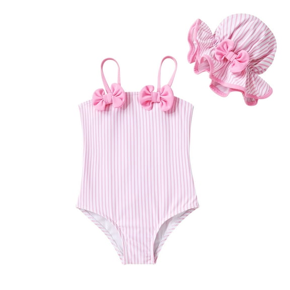 Happy Town Toddler Girls Clothes 0-24M One-Piece Swimsuit with Hat 2-Piece Summer Swimwear for Girls