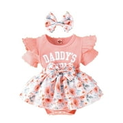 Happy Town Toddler Girls Dress Butterfly Print Ruffle Sleeve Romper Baby Girl Dresses