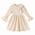 thumbnail image 1 of Happy Town Toddler Girls Fall Winter A‑Line Long Sleeve Dress Bow Ruffle Cuffs Party Dress for Little Kids, 1 of 7