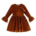 thumbnail image 1 of Happy Town Toddler Girls Fall Winter A‑Line Long Sleeve Dress Bow Ruffle Cuffs Party Dress for Little Kids, 1 of 7