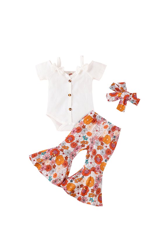 Toddler Girls Summer Outfits Short Sleeve Jumpsuit and Pants 2pcs Set for 3-24 Months