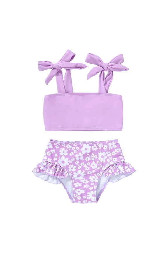 Toddler Girls Two Pieces Swimsuit Color Block Beach Bathing Suit 18M-5T