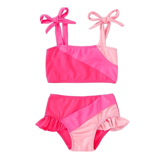 Happy Town Toddler Girls Two Pieces Swimsuit Color Block Beach Bathing Suit 18M-5T