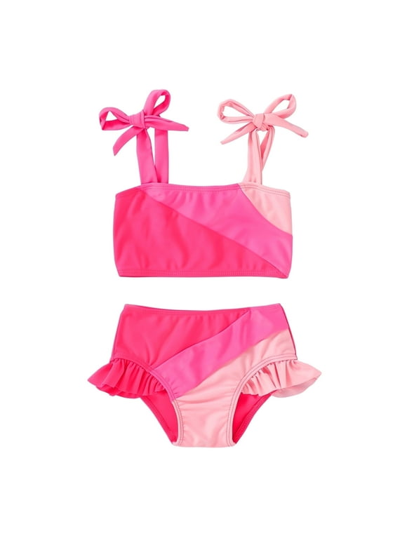 Toddler Girls Two Pieces Swimsuit Color Block Beach Bathing Suit 18M-5T
