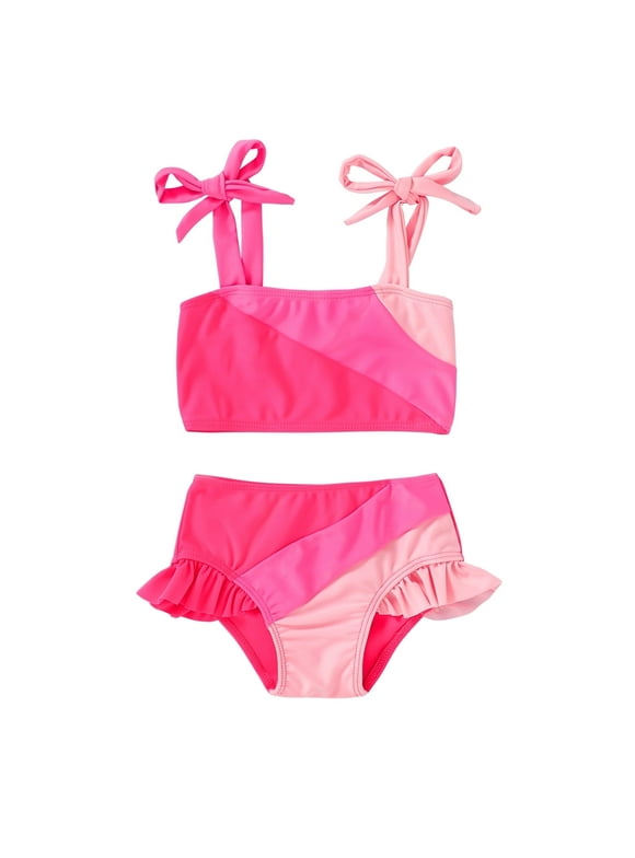 Toddler Girls Two Pieces Swimsuit Color Block Beach Bathing Suit 18M-5T