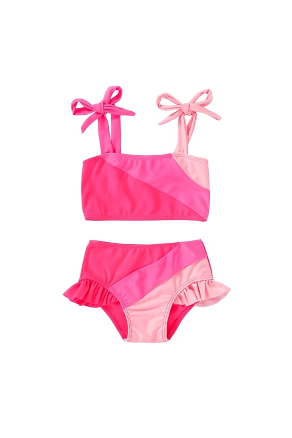 Toddler Girls Two Pieces Swimsuit Color Block Beach Bathing Suit 18M-5T