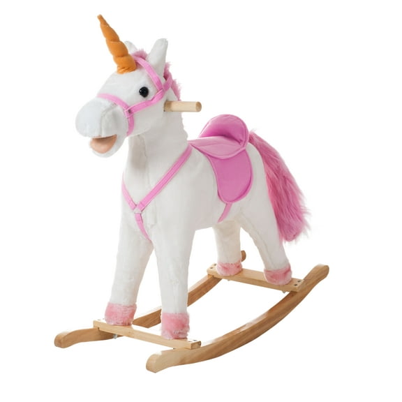 Happy Trails Ride-On Unicorn Rocking Horse with Sturdy Wooden Base for Toddlers Ages 3 and up, (White)