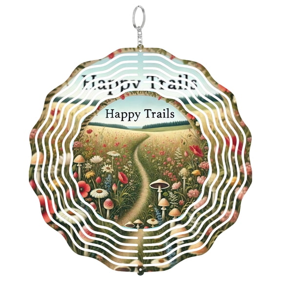 Happy Trails Floral Meadow 3D Wind Spinner Stainless Steel Kinetic Art Boho Garden Round