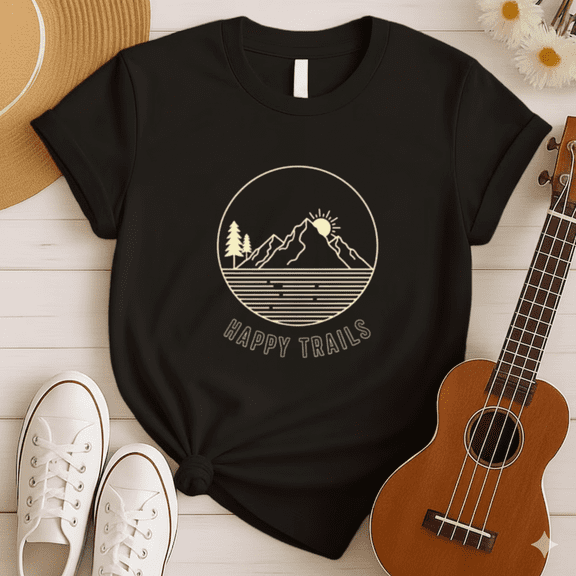 Happy Trails Mountain Nature Sun Sunrise Hiking T-shirt, for men & women, S-5XL