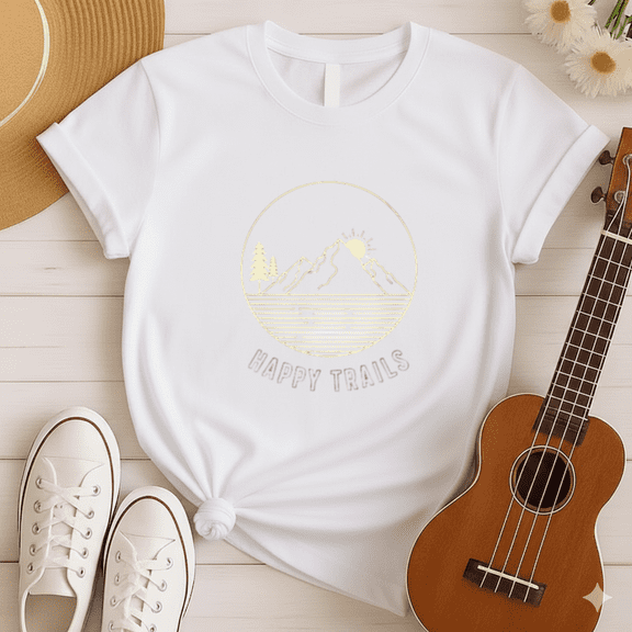 Happy Trails Mountain Nature Sun Sunrise Hiking T-shirt, for men & women, S-5XL