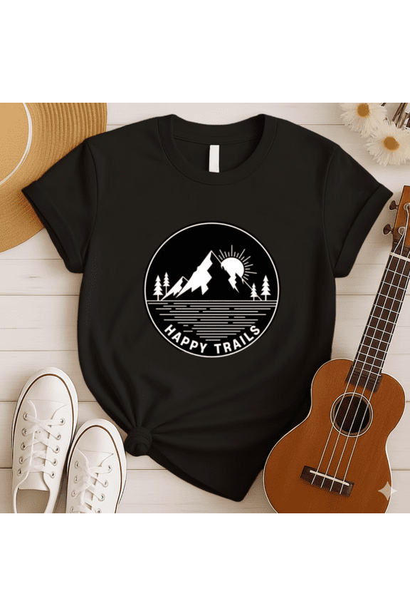 Happy Trails Mountain Sun Nature Graphic T-shirt, for men & women, S-5XL