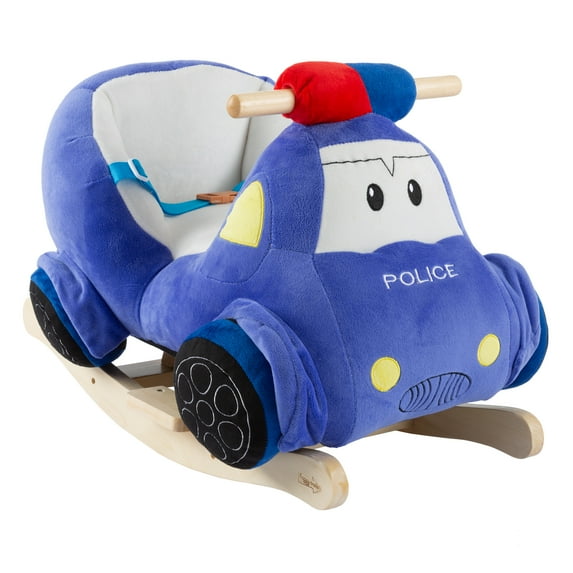 Rocking Police Car Toy- Kids Plush Stuffed Ride on Wooden Rockers with Sounds, Handles-Make Believe Fun for Boys, Girls, Toddlers by Happy Trails