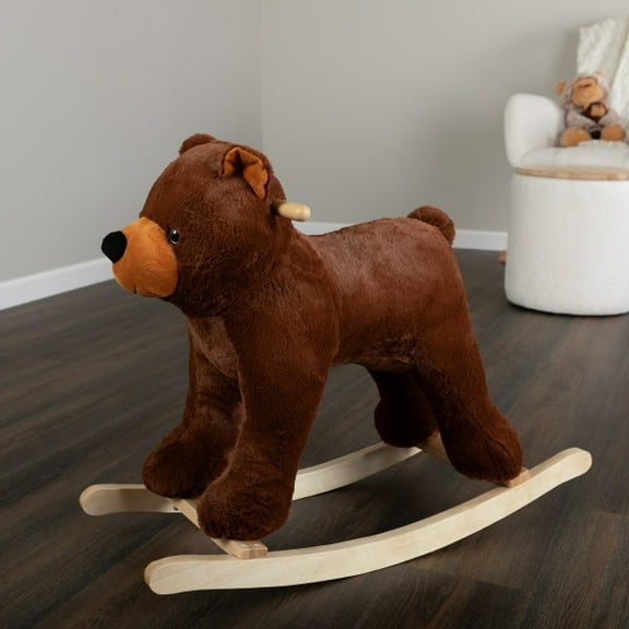 Happy Trails Rocking Horse - Plush Bear Animal Rocker for Ages 3 and up, Brown
