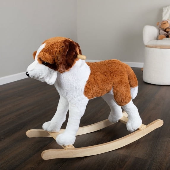 Happy Trails Rocking Horse - Plush Dog Animal Rocker for Ages 3 and up, Brown and White